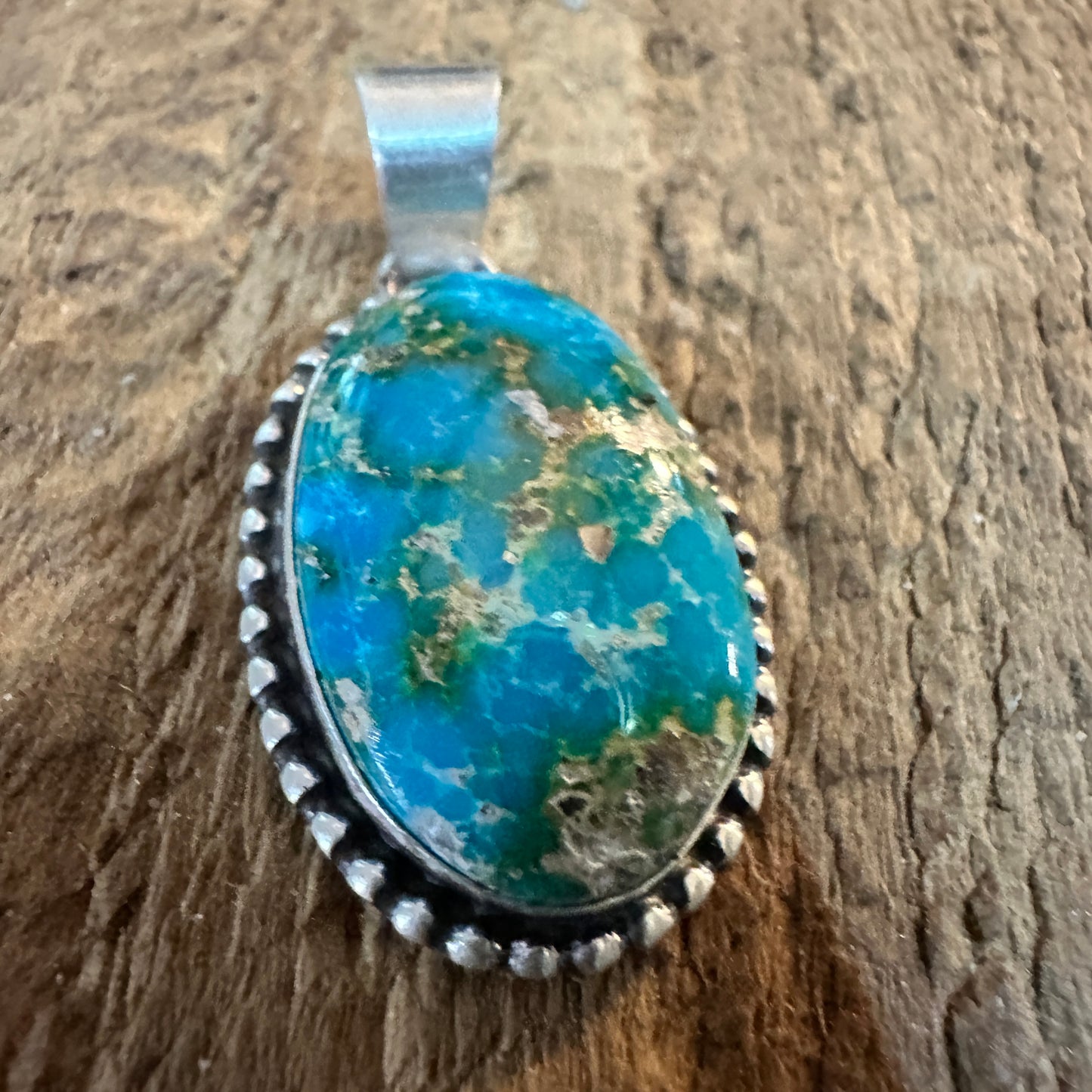 Navajo Sterling Silver Sonoran Gold Turquoise Pendant Signed