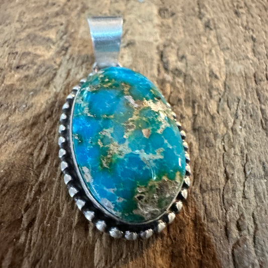 Navajo Sterling Silver Sonoran Gold Turquoise Pendant Signed