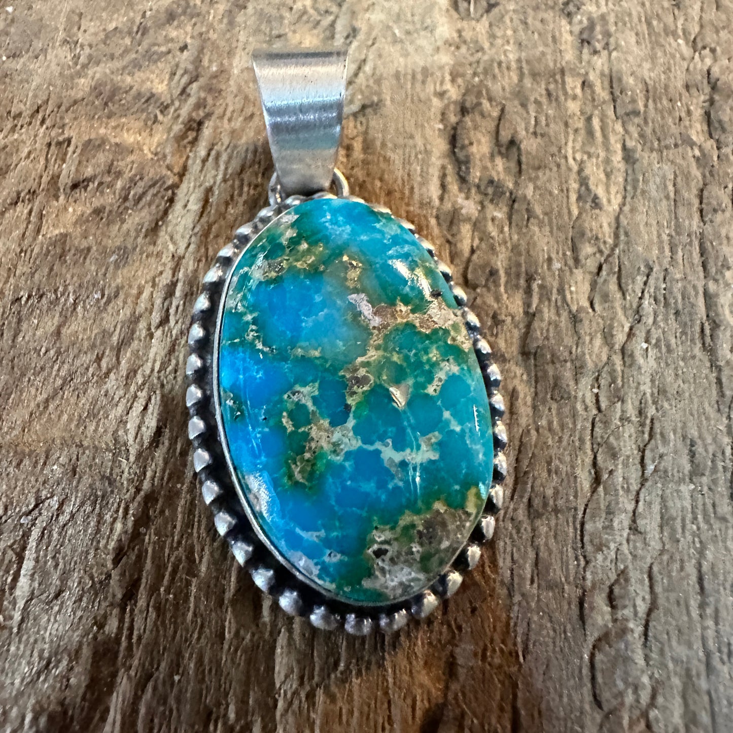 Navajo Sterling Silver Sonoran Gold Turquoise Pendant Signed