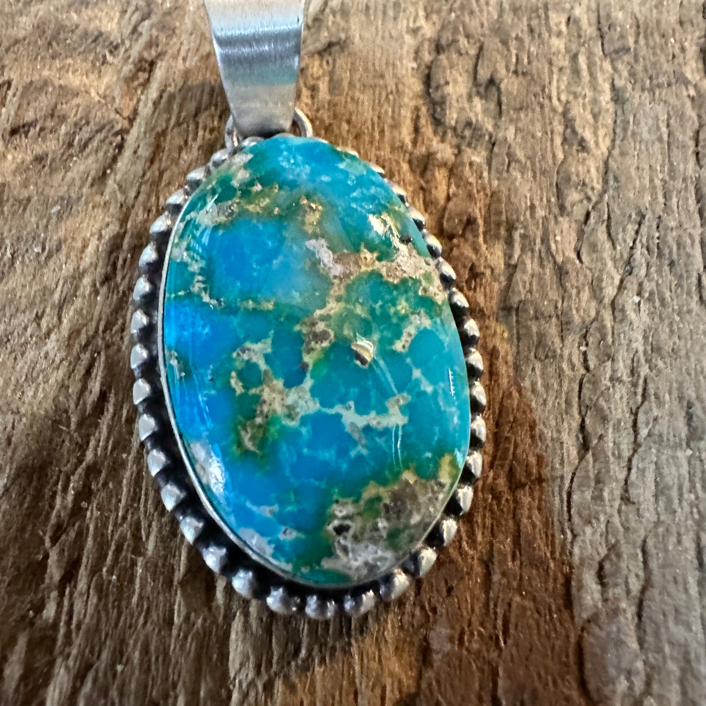 Navajo Sterling Silver Sonoran Gold Turquoise Pendant Signed