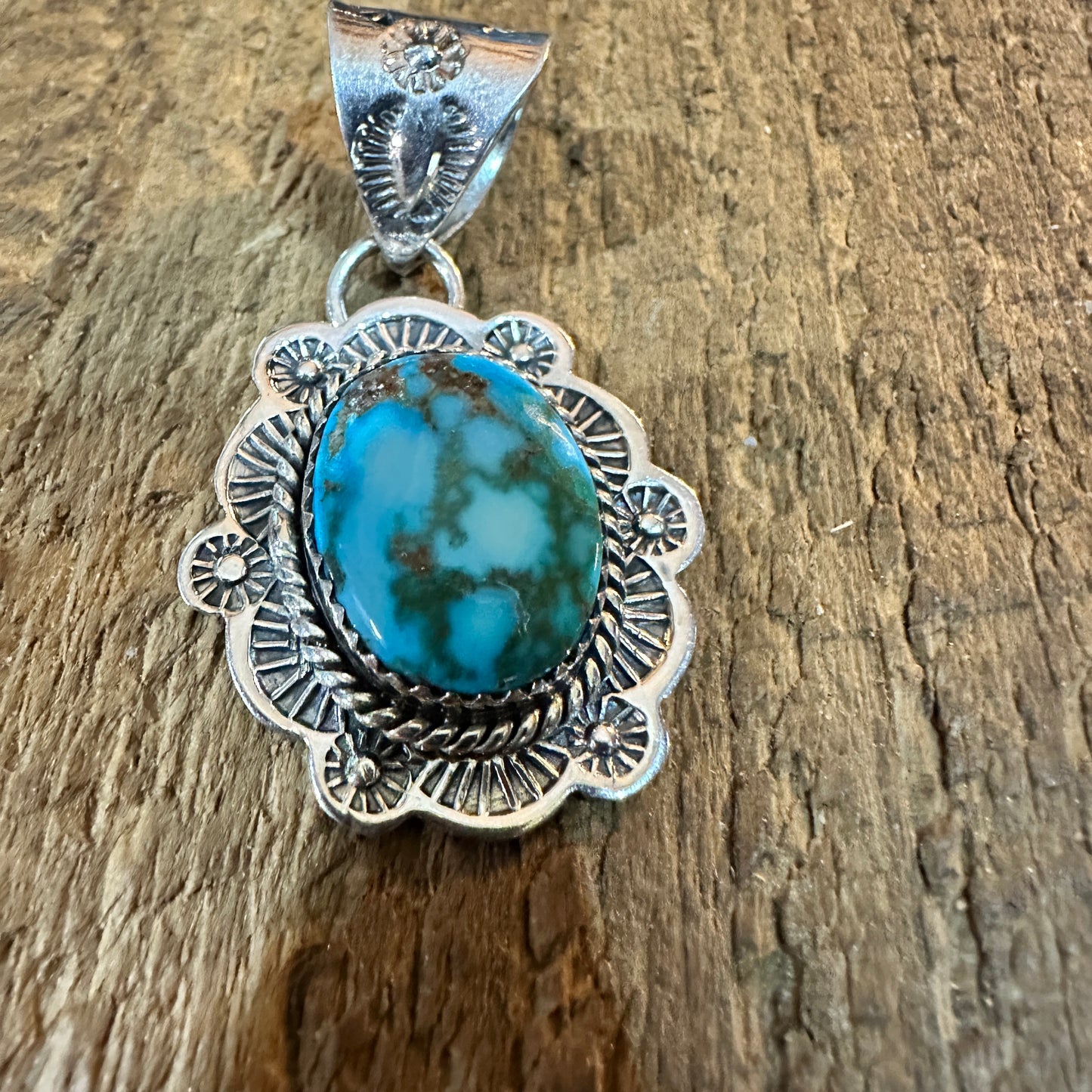 Handmade Kingman Turquoise Pendant 925 Sterling Silver Signed Nizhoni