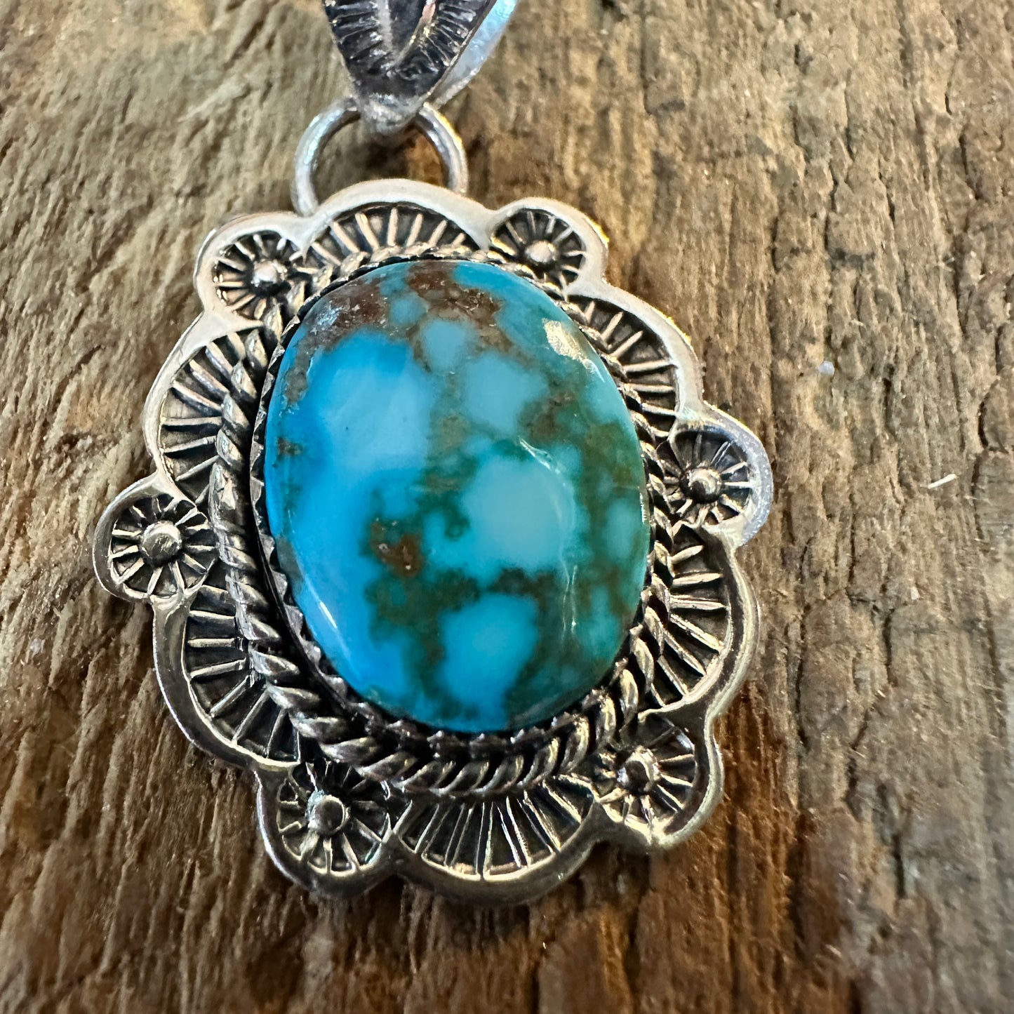 Handmade Kingman Turquoise Pendant 925 Sterling Silver Signed Nizhoni