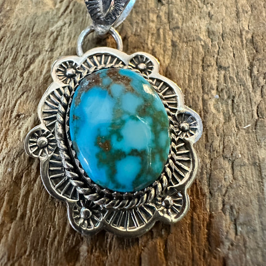Handmade Kingman Turquoise Pendant 925 Sterling Silver Signed Nizhoni