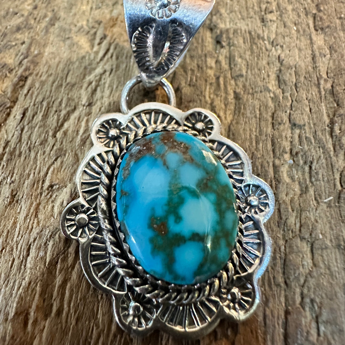 Handmade Kingman Turquoise Pendant 925 Sterling Silver Signed Nizhoni