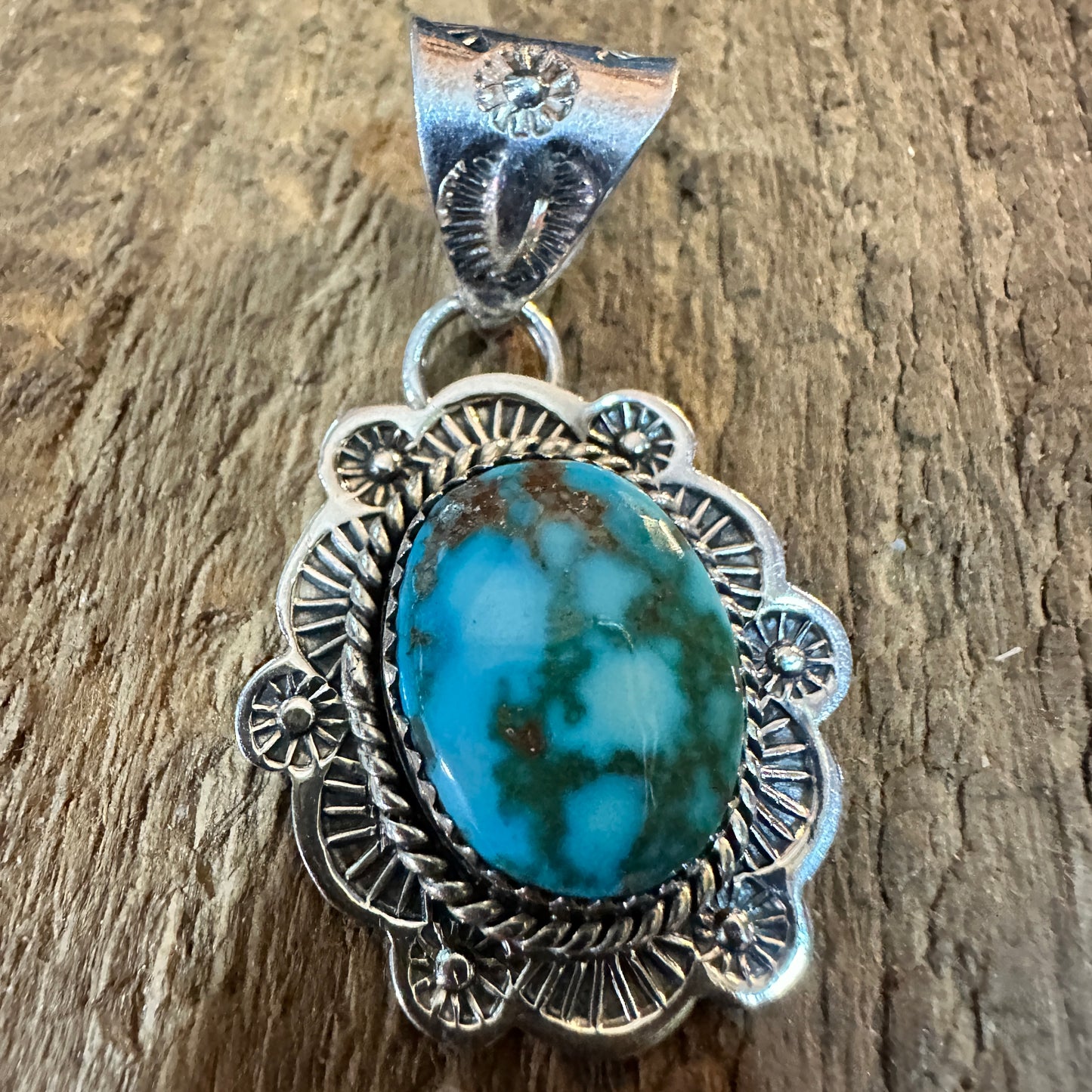 Handmade Kingman Turquoise Pendant 925 Sterling Silver Signed Nizhoni