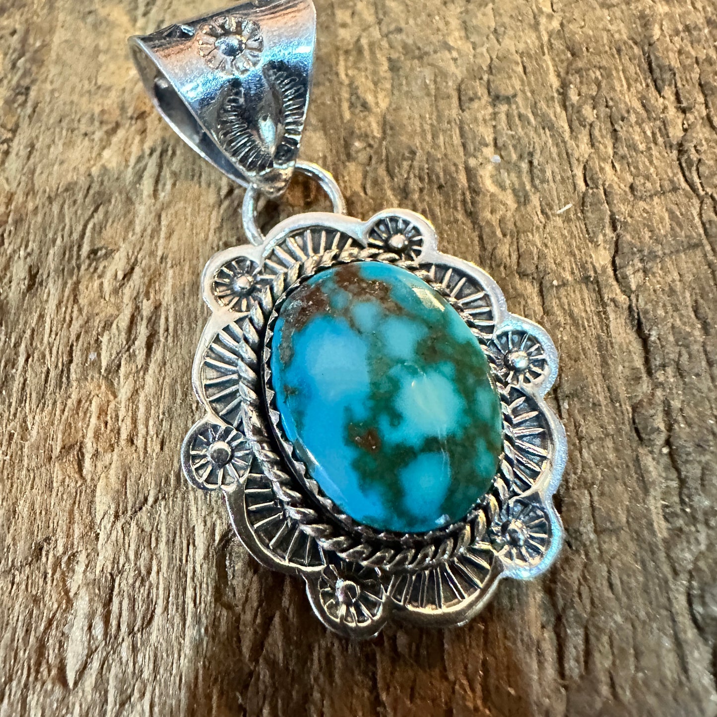 Handmade Kingman Turquoise Pendant 925 Sterling Silver Signed Nizhoni