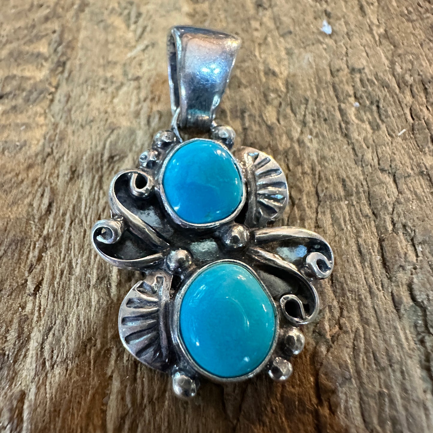 Navajo Turquoise Sterling Silver Pendant Signed By Artist