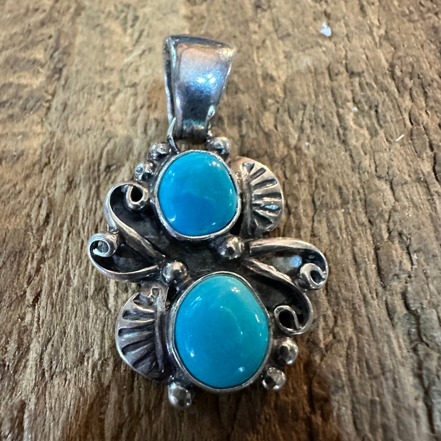 Navajo Turquoise Sterling Silver Pendant Signed By Artist