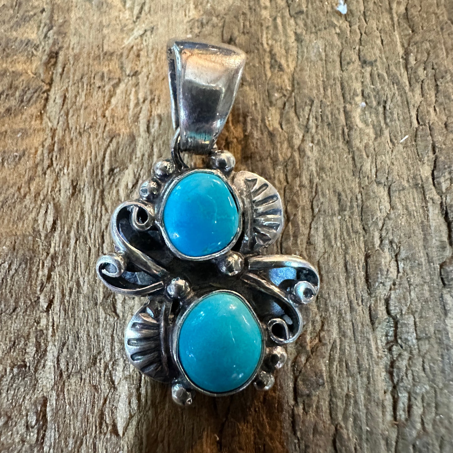 Navajo Turquoise Sterling Silver Pendant Signed By Artist
