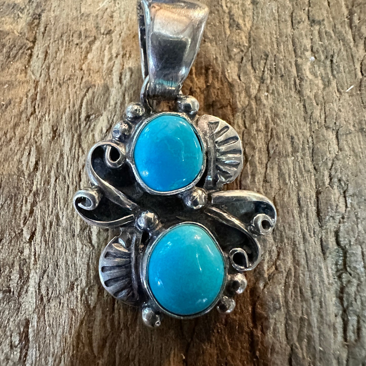 Navajo Turquoise Sterling Silver Pendant Signed By Artist
