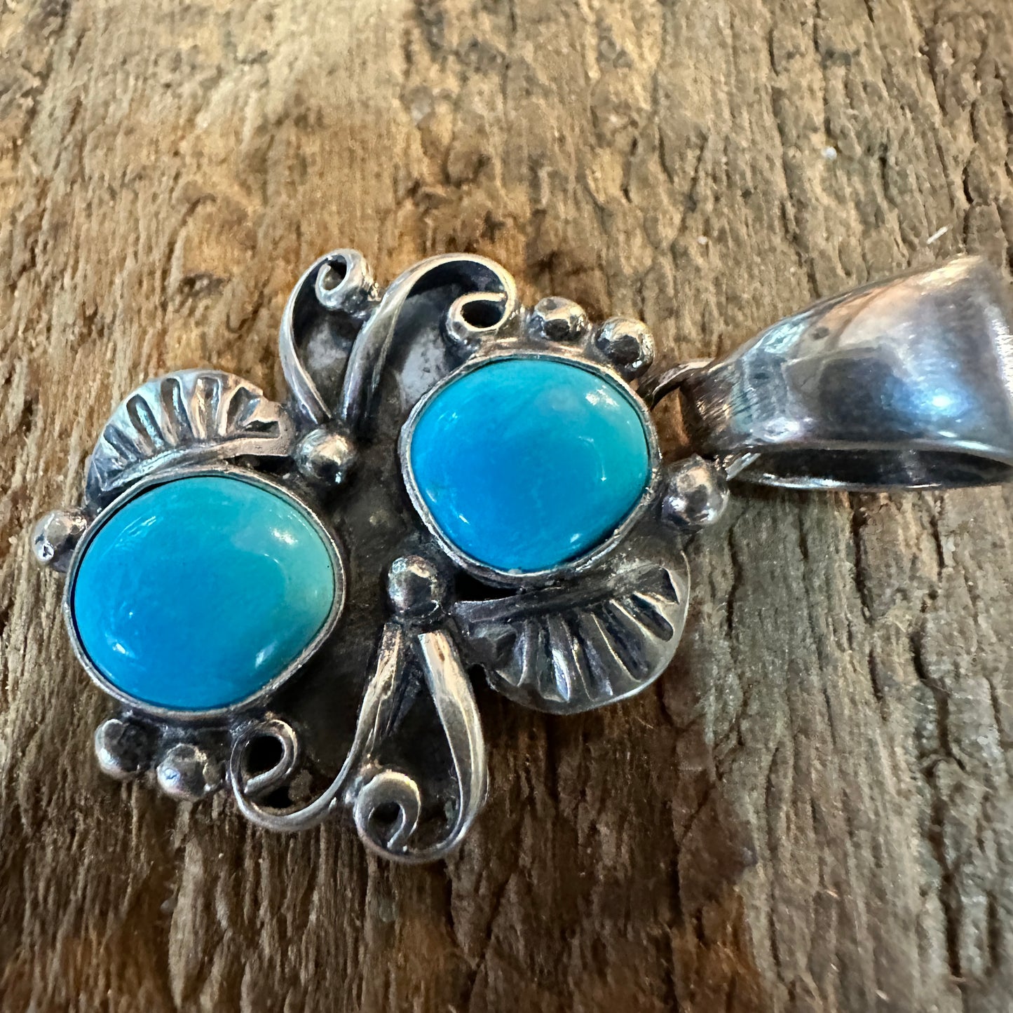 Navajo Turquoise Sterling Silver Pendant Signed By Artist