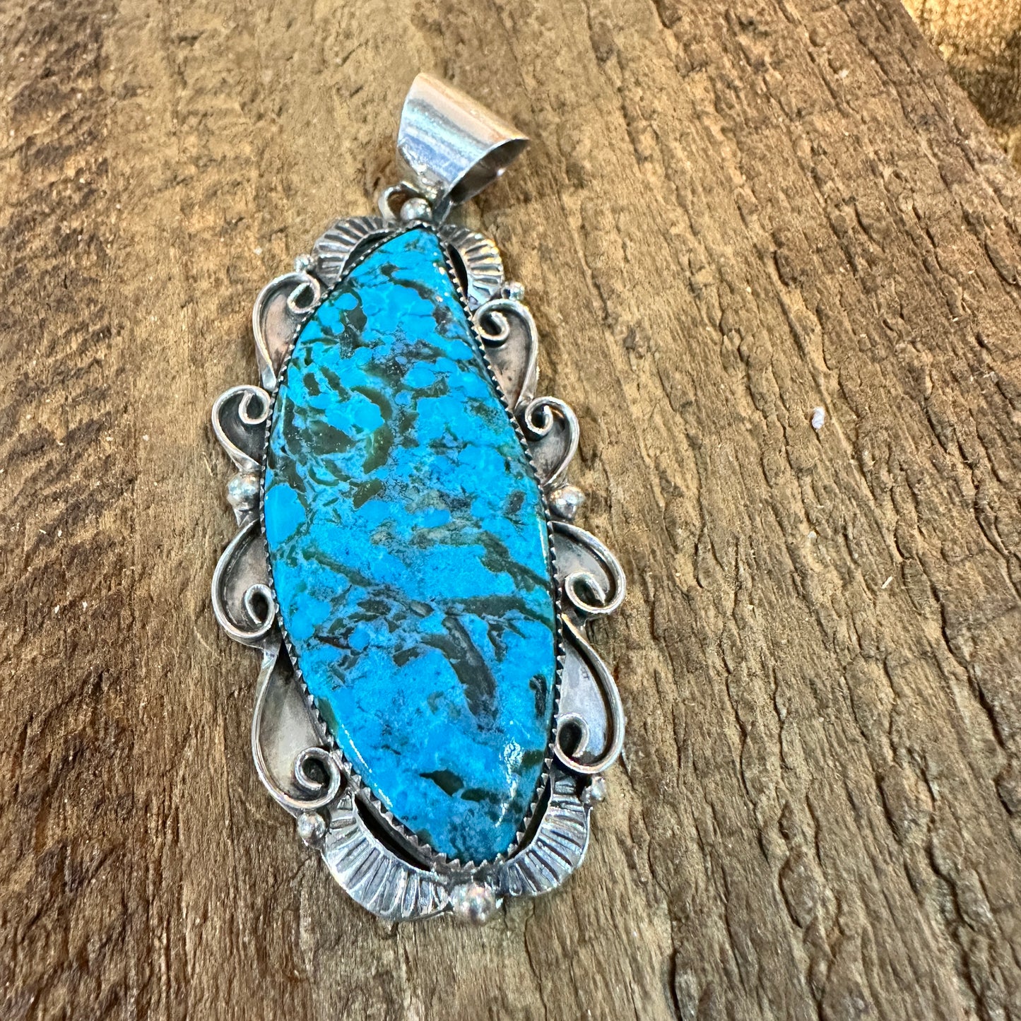 Navajo Kingman Turquoise Pendant 925 Sterling Silver Signed
