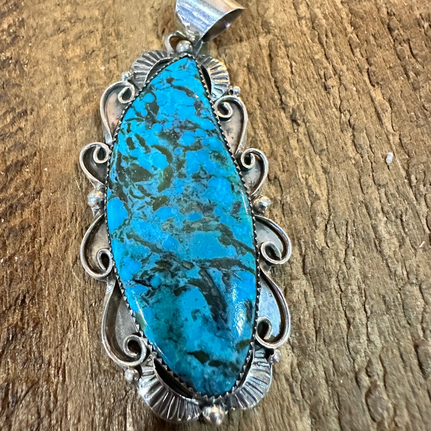Navajo Kingman Turquoise Pendant 925 Sterling Silver Signed