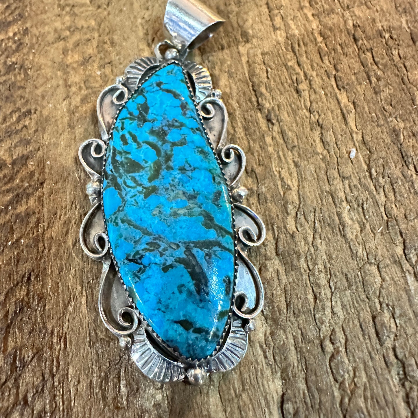 Navajo Kingman Turquoise Pendant 925 Sterling Silver Signed