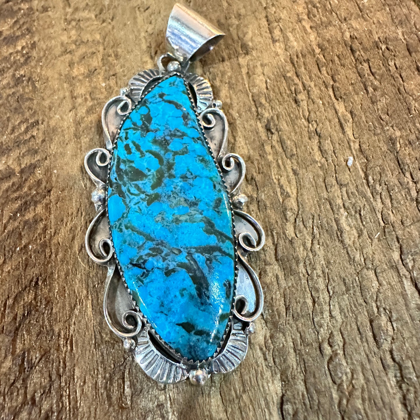 Navajo Kingman Turquoise Pendant 925 Sterling Silver Signed