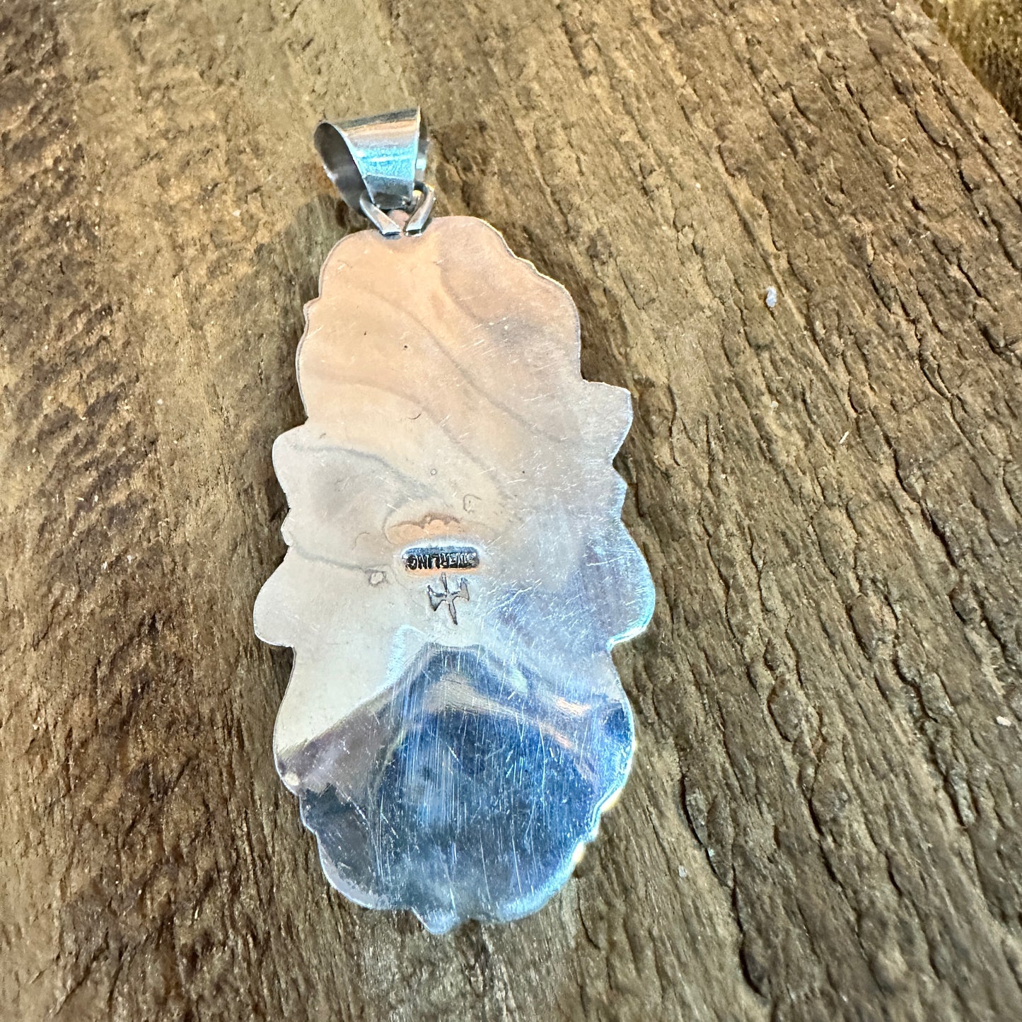 Navajo Kingman Turquoise Pendant 925 Sterling Silver Signed