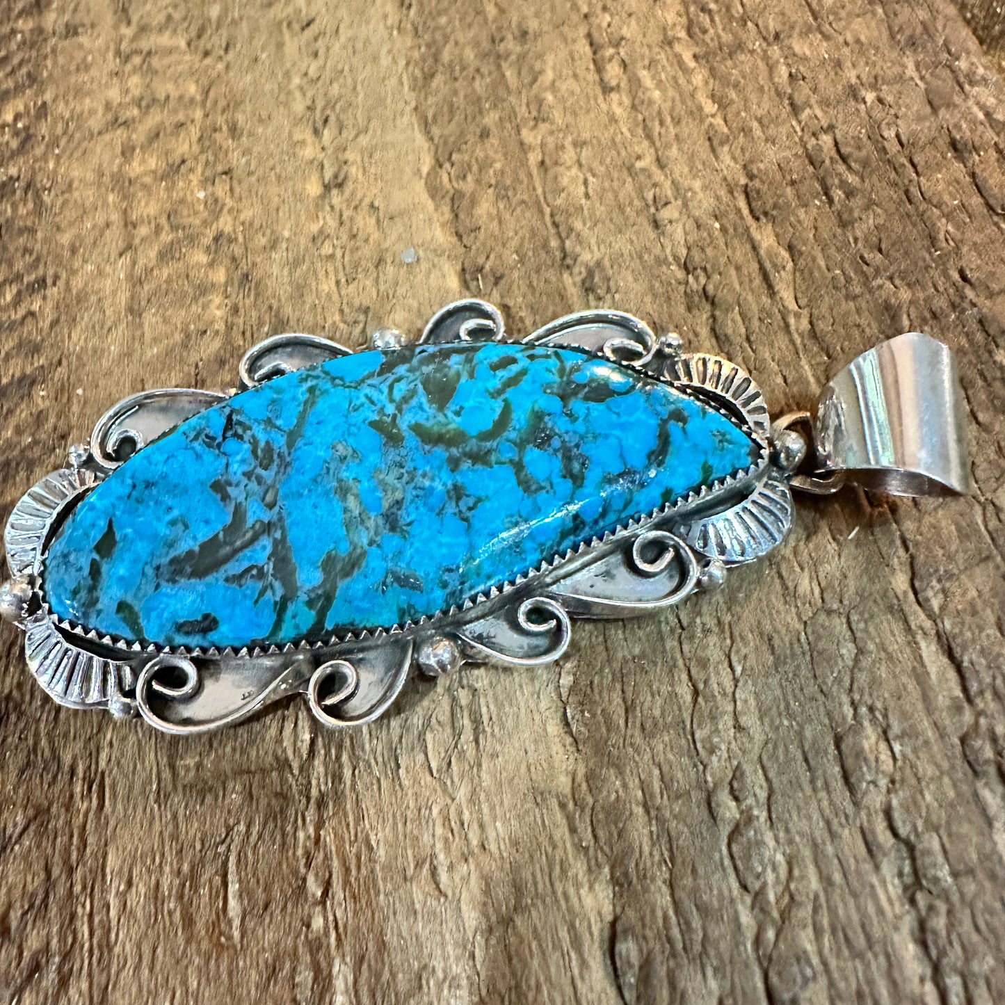 Navajo Kingman Turquoise Pendant 925 Sterling Silver Signed
