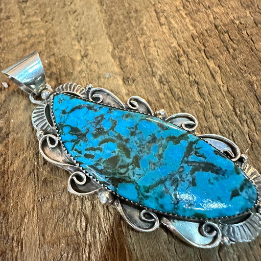 Navajo Kingman Turquoise Pendant 925 Sterling Silver Signed