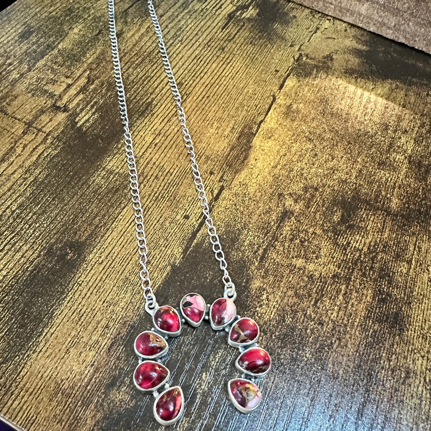 Handmade Red Rose Dahlia Squash Necklace, 925 Sterling Silver Signed