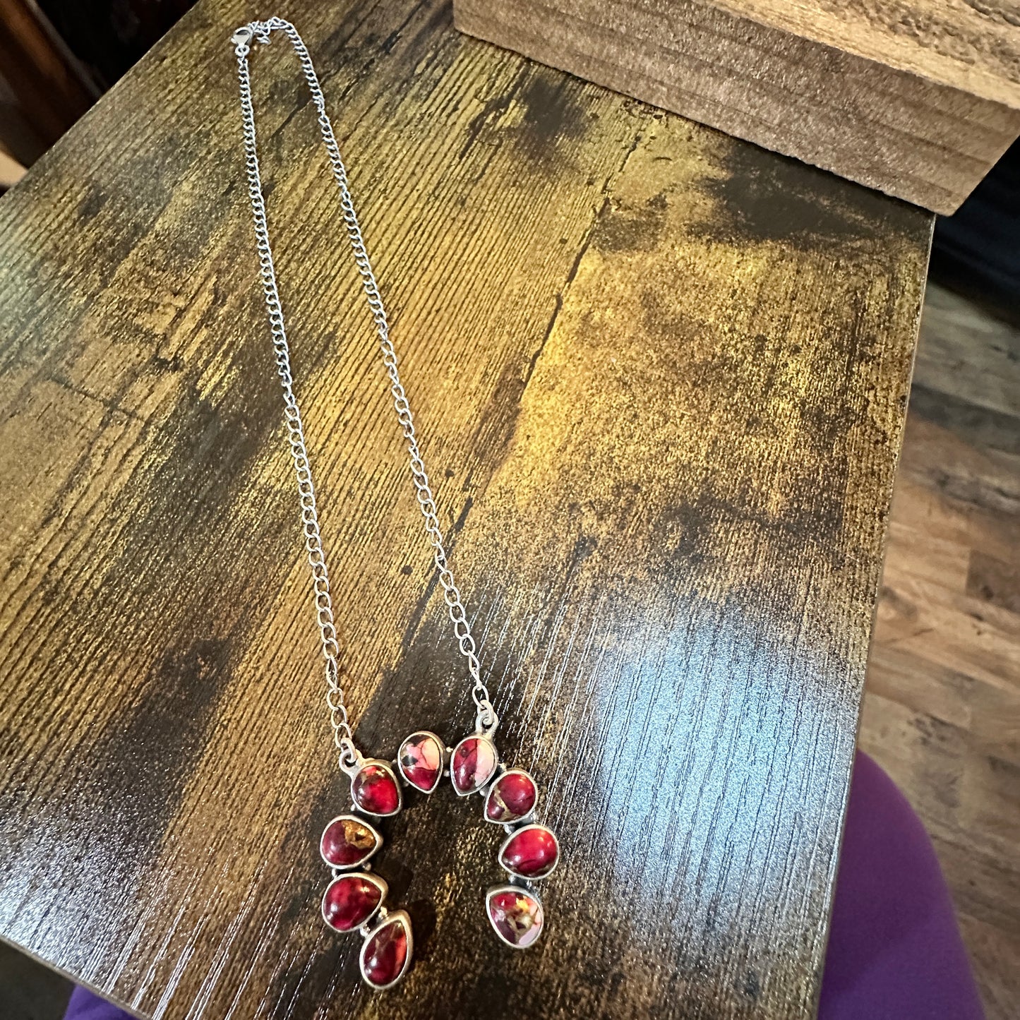 Handmade Red Rose Dahlia Squash Necklace, 925 Sterling Silver Signed