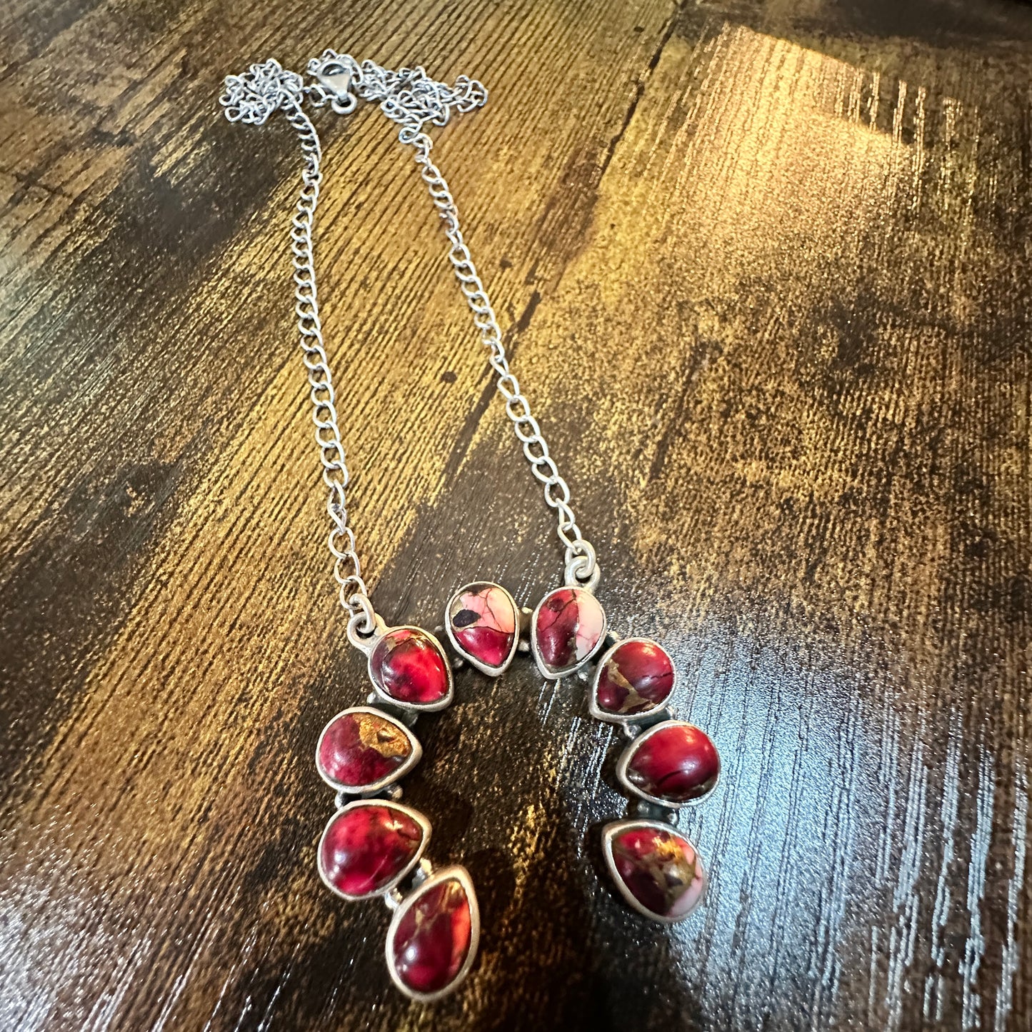 Handmade Red Rose Dahlia Squash Necklace, 925 Sterling Silver Signed