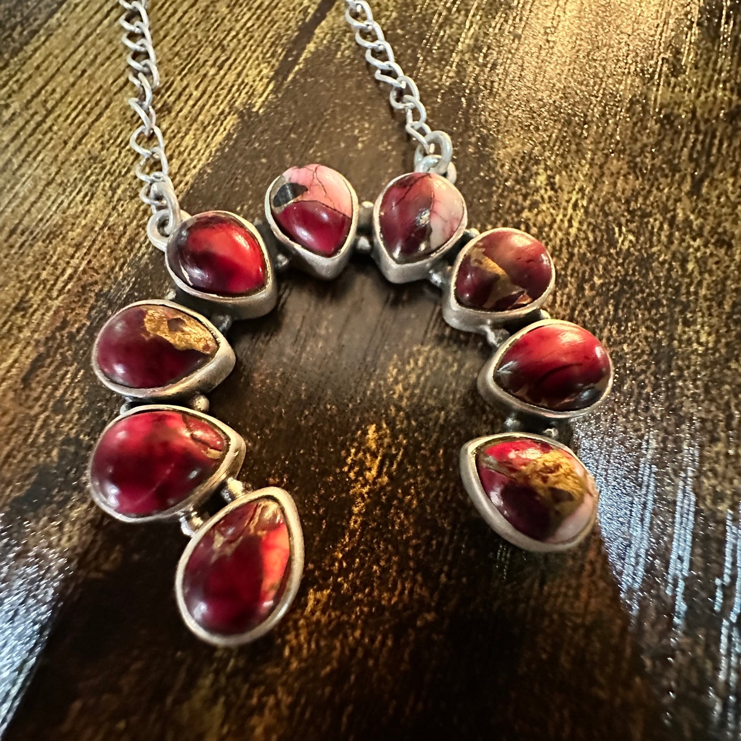 Handmade Red Rose Dahlia Squash Necklace, 925 Sterling Silver Signed