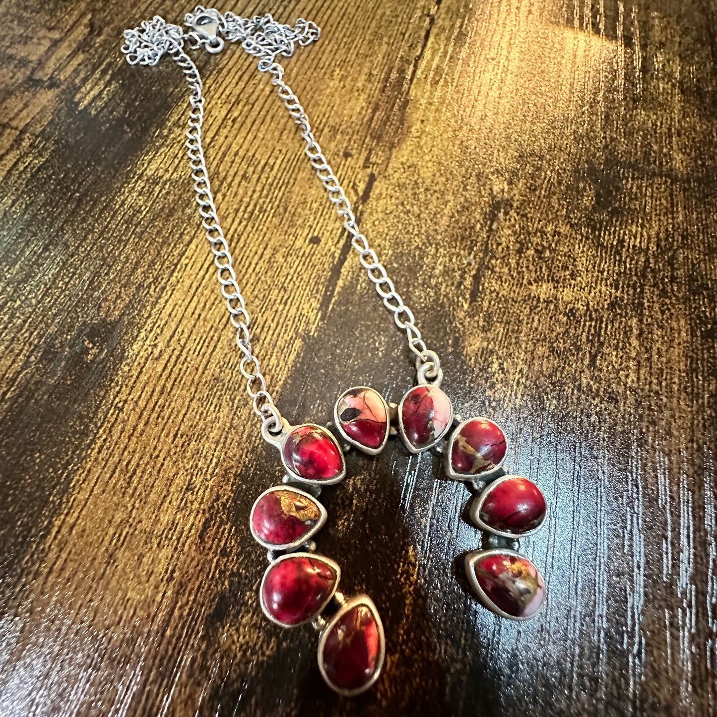 Handmade Red Rose Dahlia Squash Necklace, 925 Sterling Silver Signed