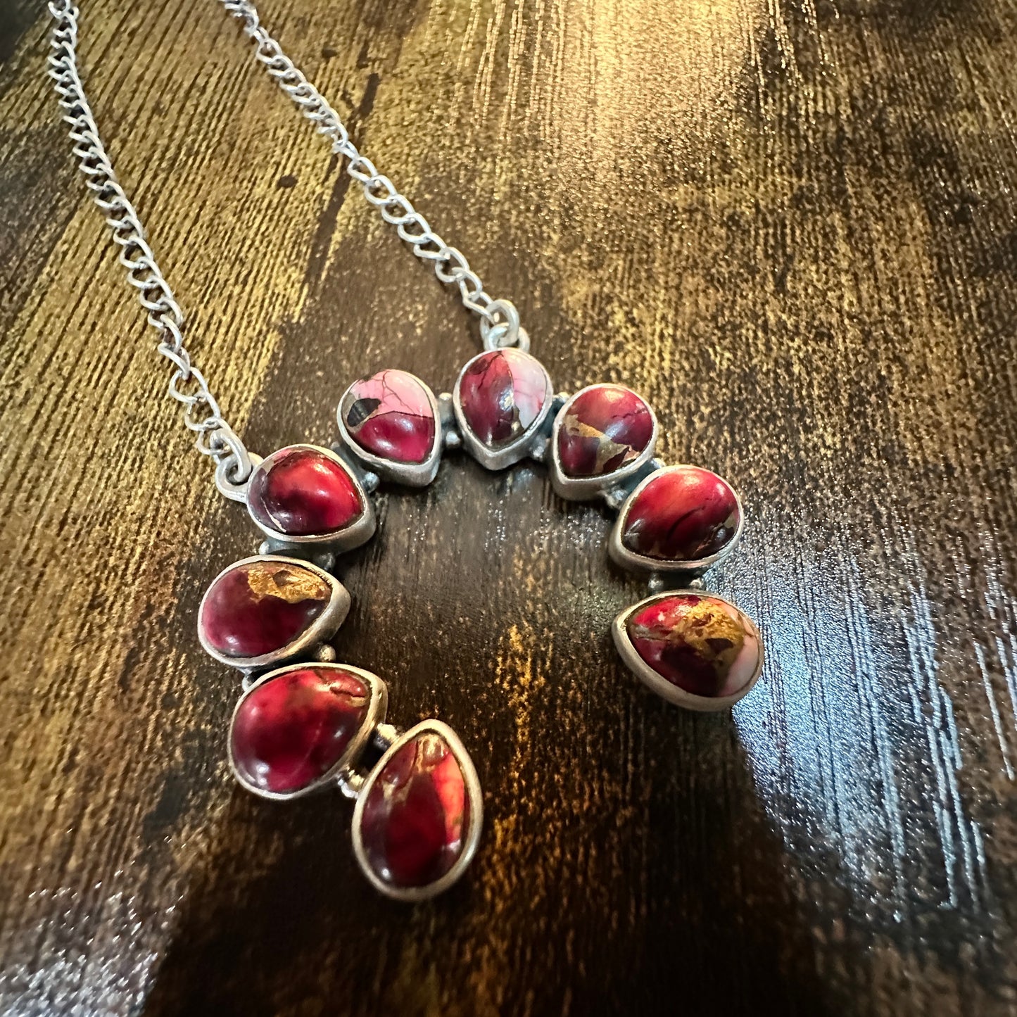 Handmade Red Rose Dahlia Squash Necklace, 925 Sterling Silver Signed