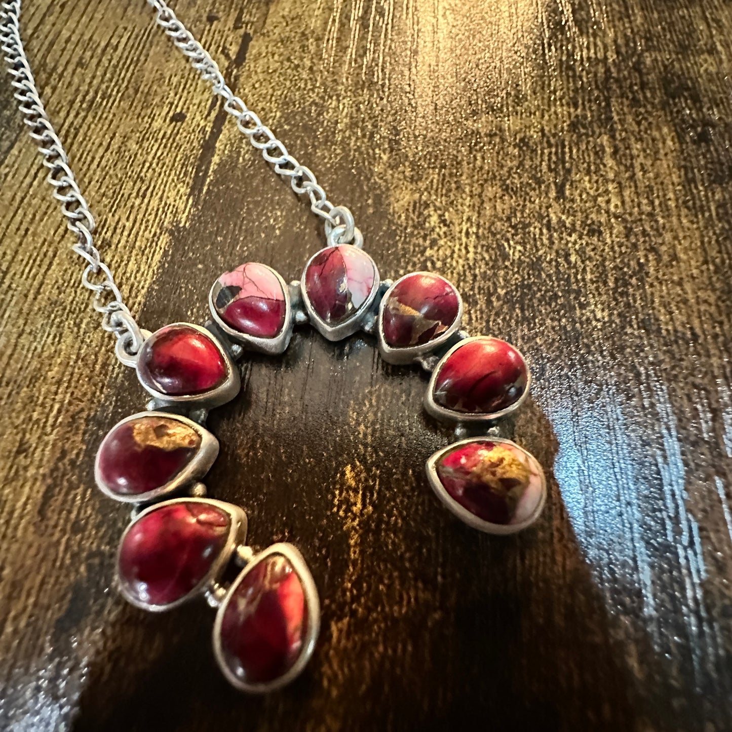 Handmade Red Rose Dahlia Squash Necklace, 925 Sterling Silver Signed