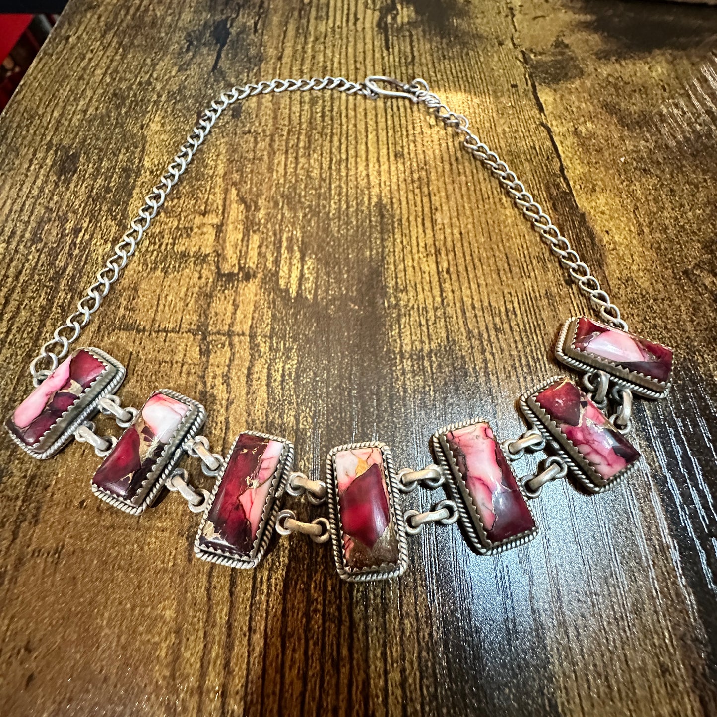 Red Rose Dahlia Choker Necklace, Handmade, Sterling Silver Signed