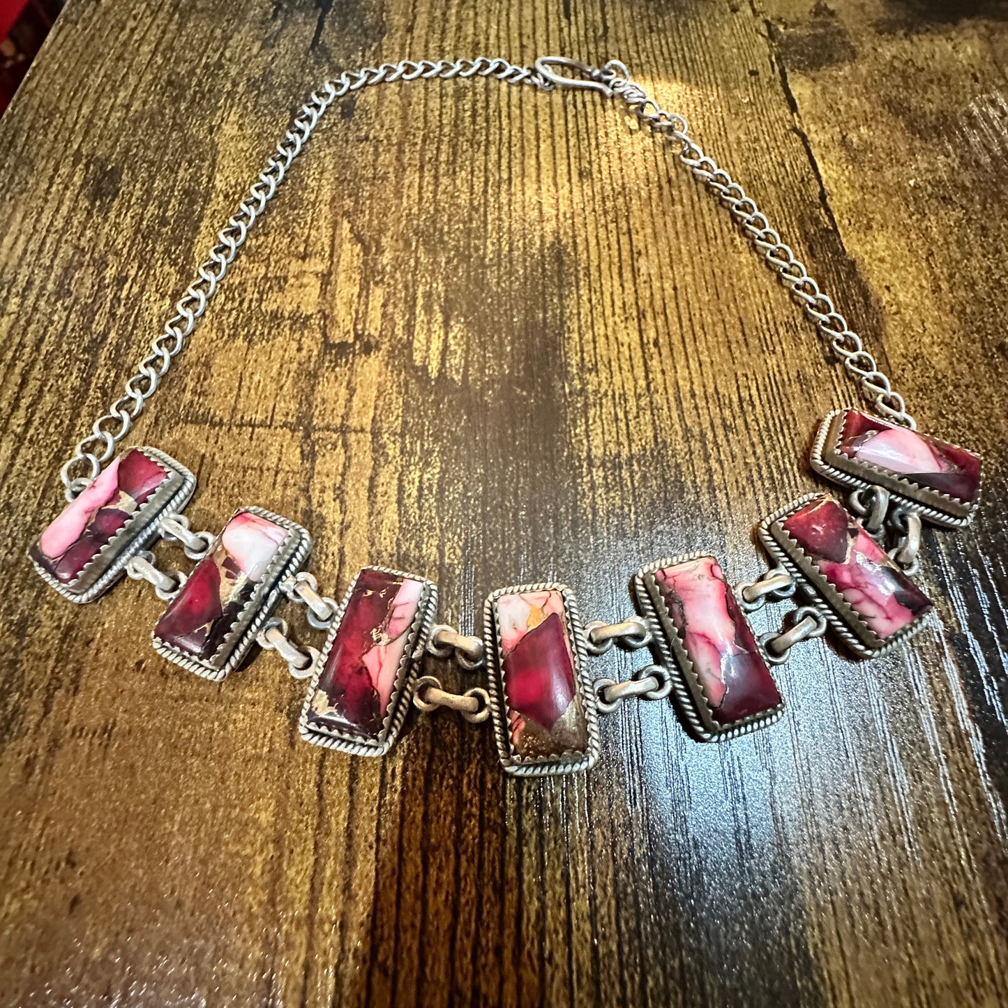 Red Rose Dahlia Choker Necklace, Handmade, Sterling Silver Signed