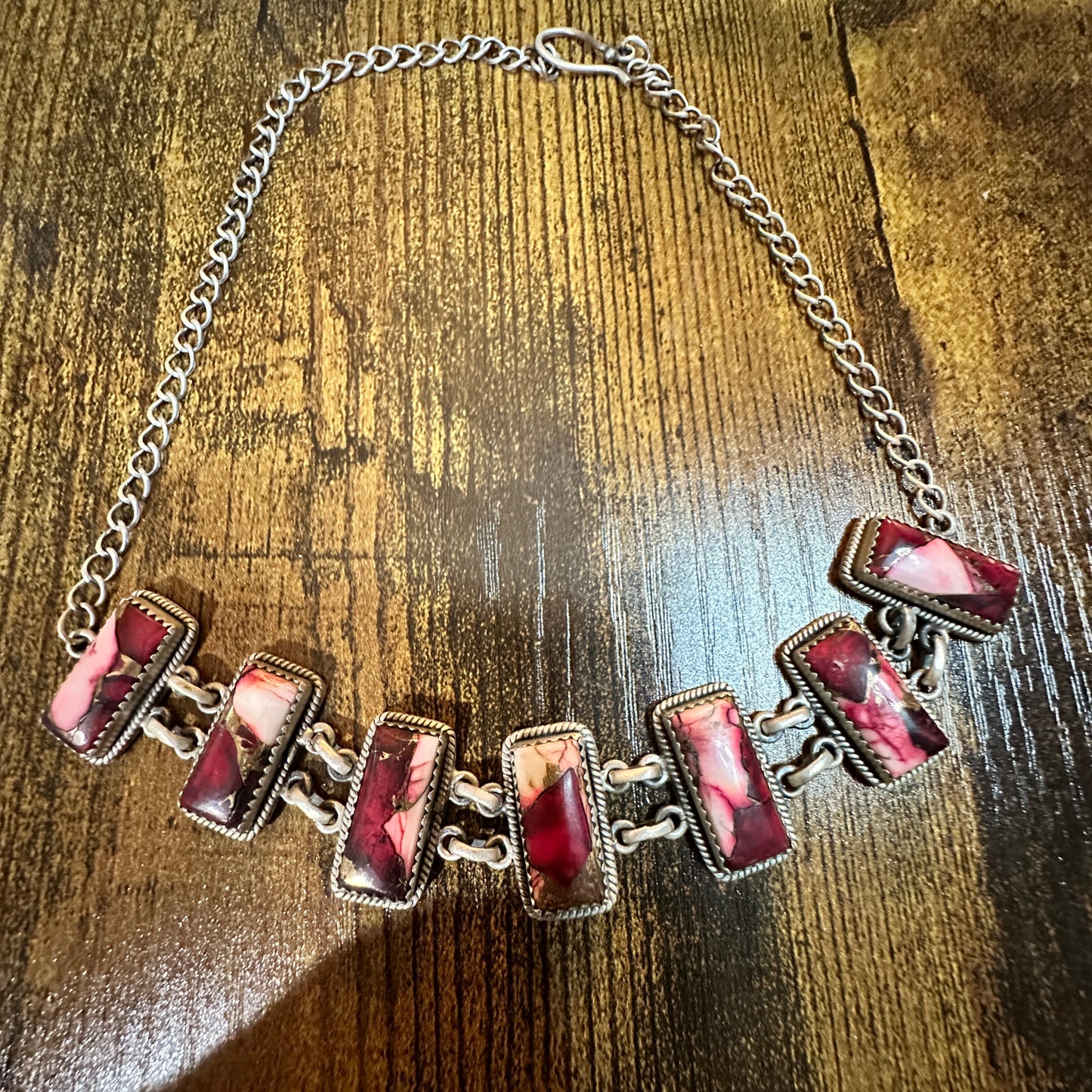 Red Rose Dahlia Choker Necklace, Handmade, Sterling Silver Signed