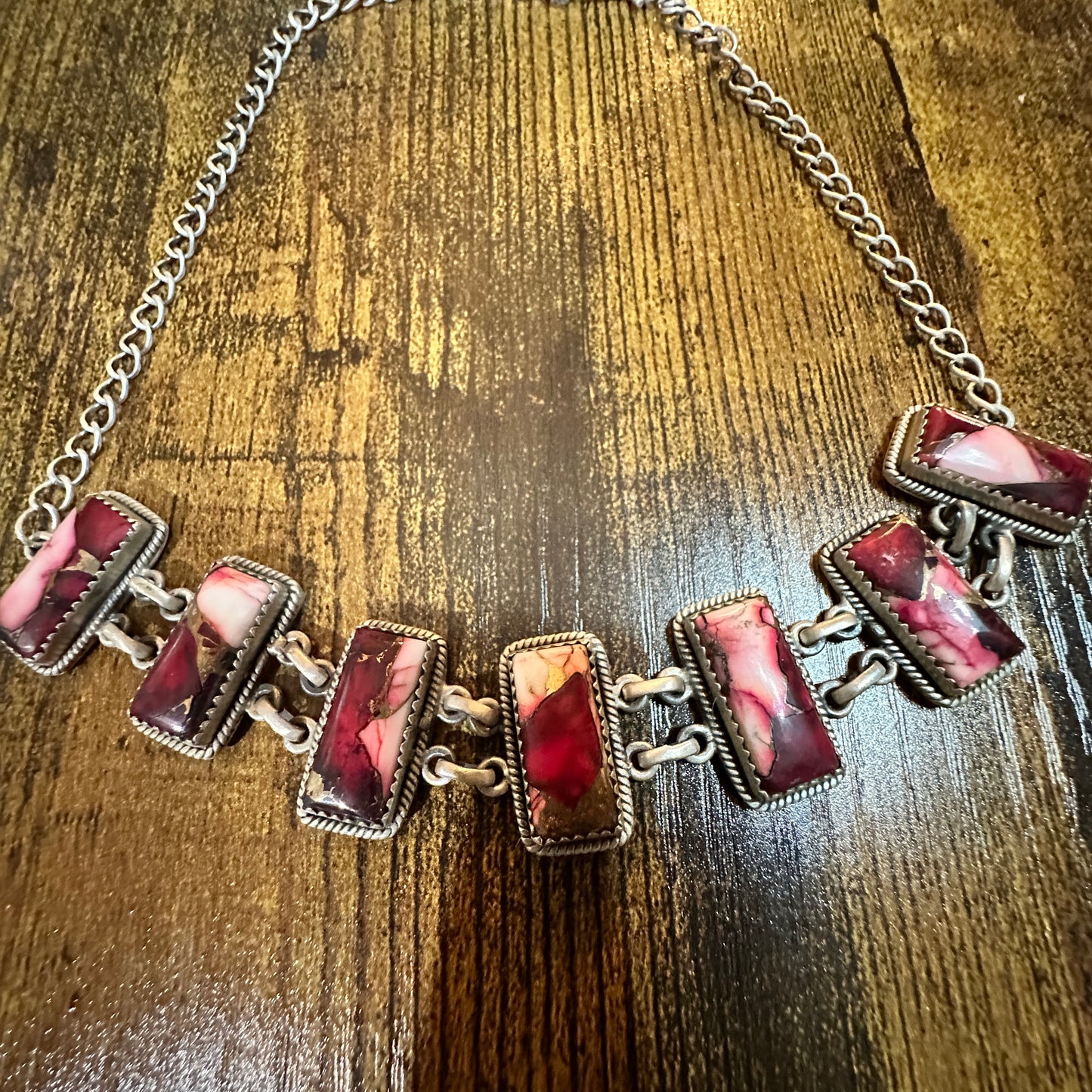 Red Rose Dahlia Choker Necklace, Handmade, Sterling Silver Signed