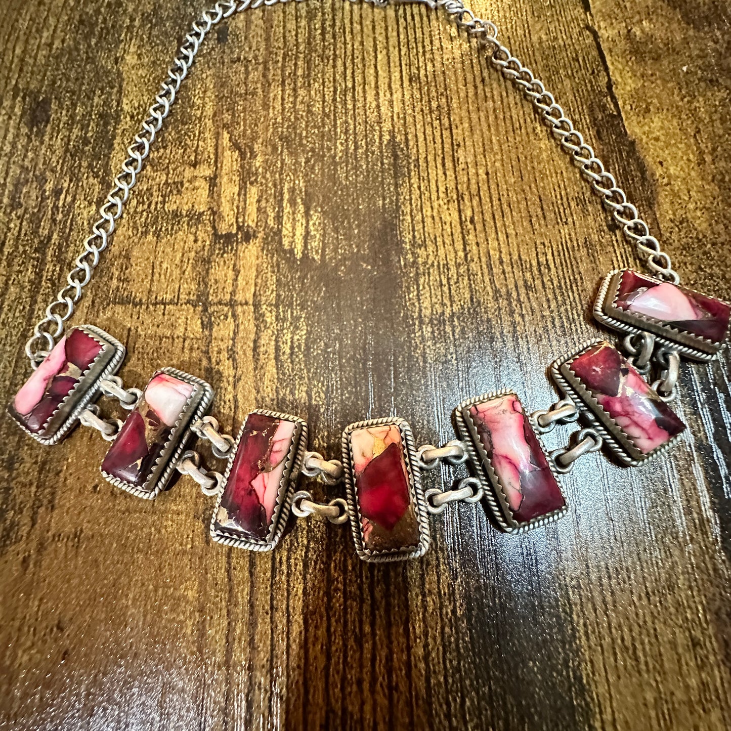 Red Rose Dahlia Choker Necklace, Handmade, Sterling Silver Signed