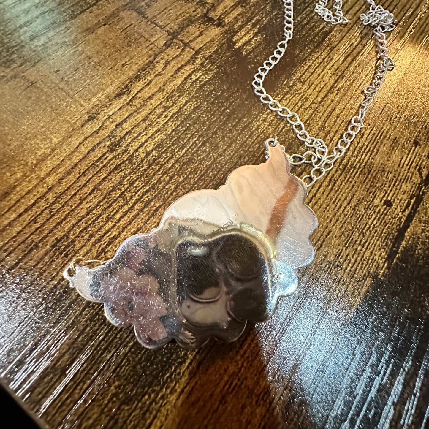 Handmade Red Rose Dahlia Pink Opal Necklace , Sterling Silver, Signed