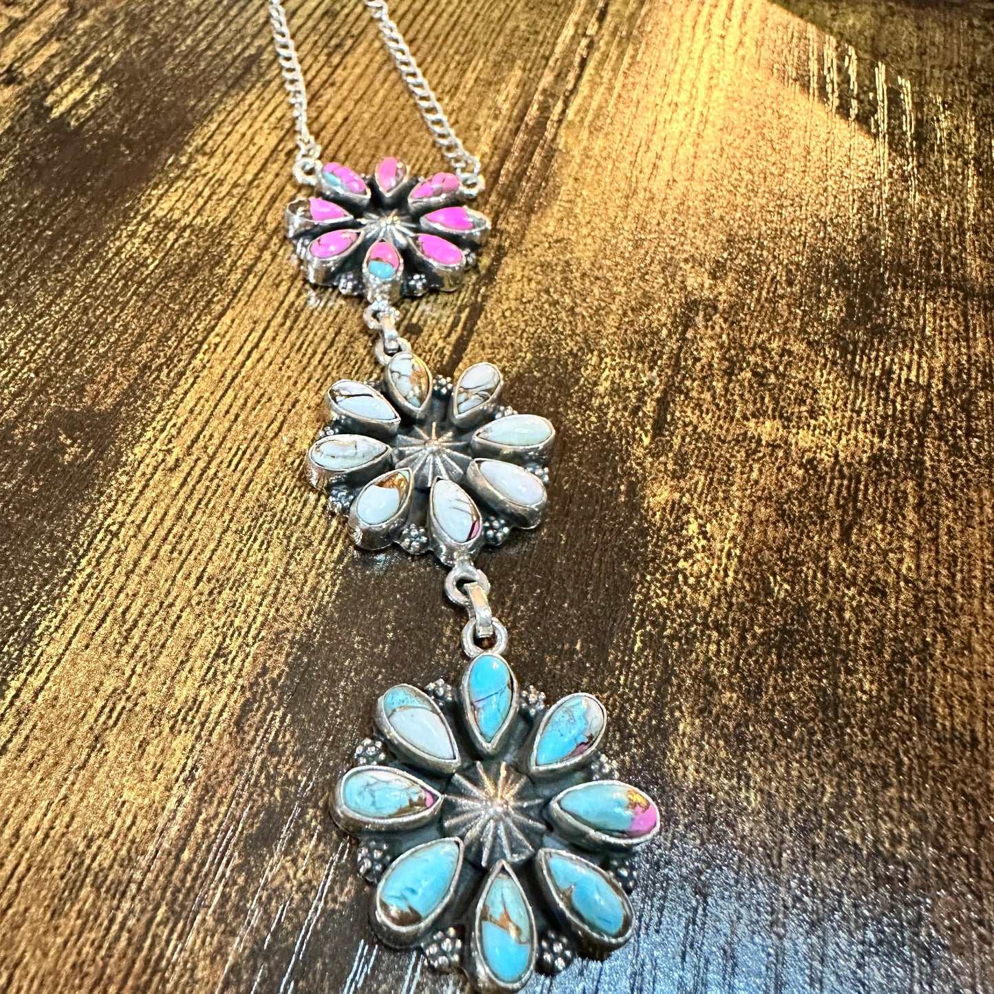 Handmade Cotton Candy Floral Necklace In Sterling Silver Signed By Nizhoni