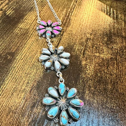 Handmade Cotton Candy Floral Necklace In Sterling Silver Signed By Nizhoni