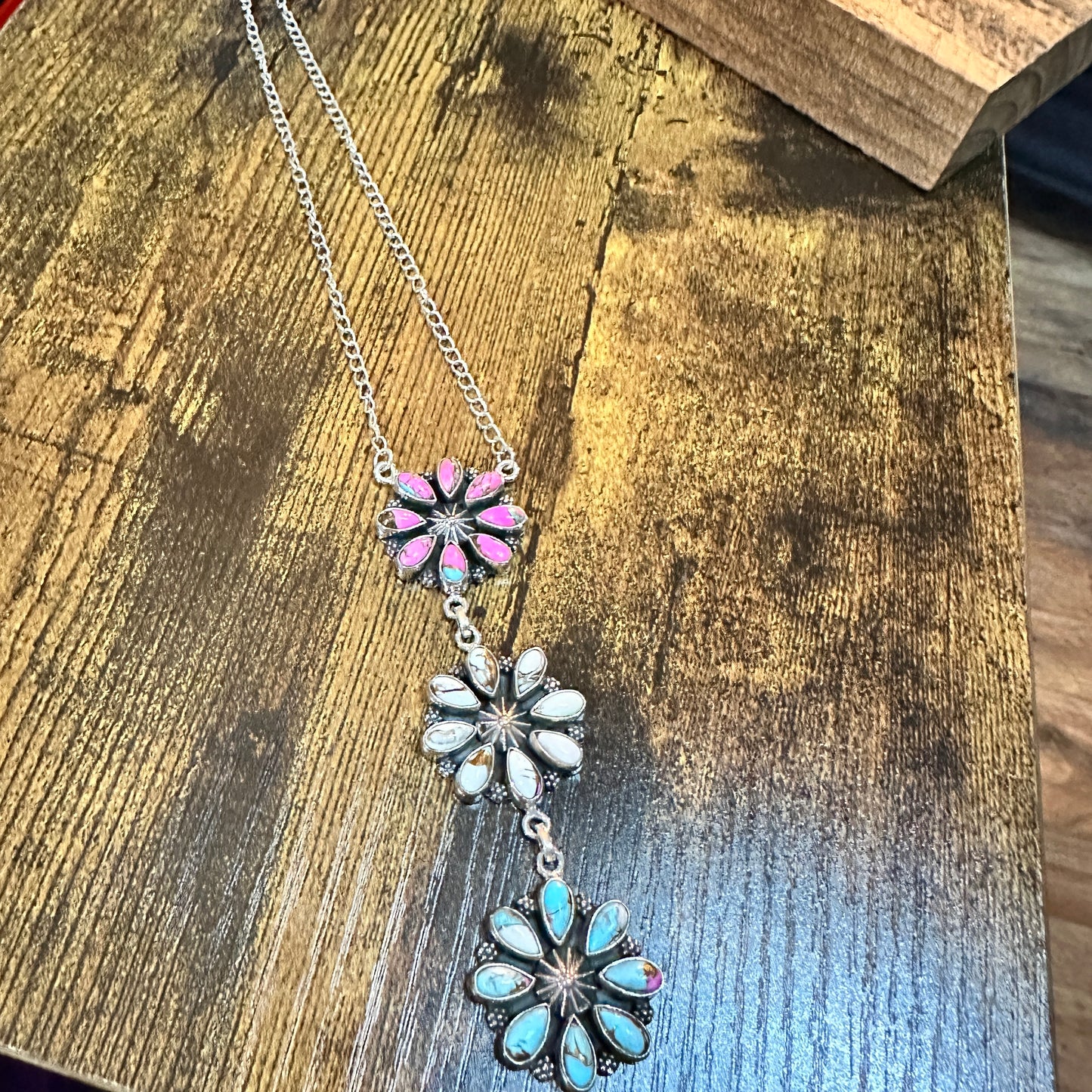 Handmade Cotton Candy Floral Necklace In Sterling Silver Signed By Nizhoni