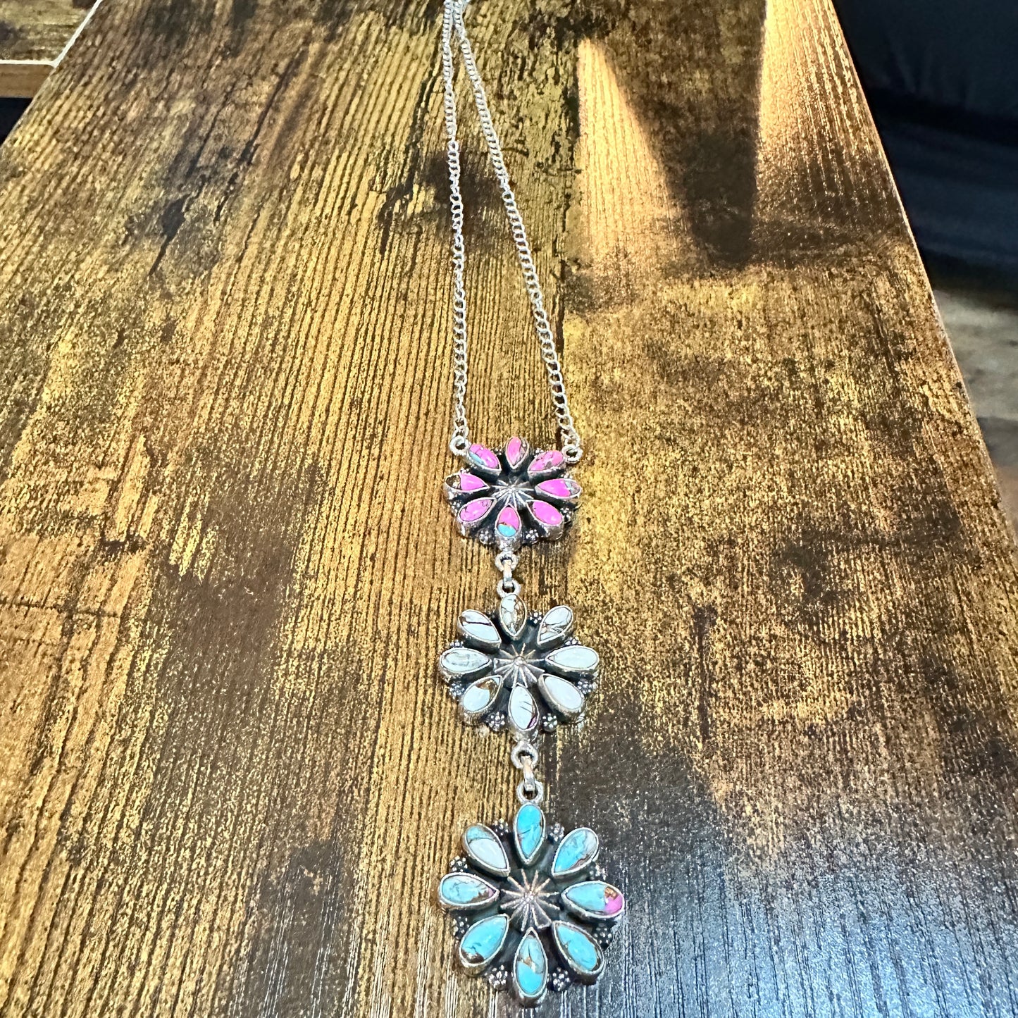 Handmade Cotton Candy Floral Necklace In Sterling Silver Signed By Nizhoni