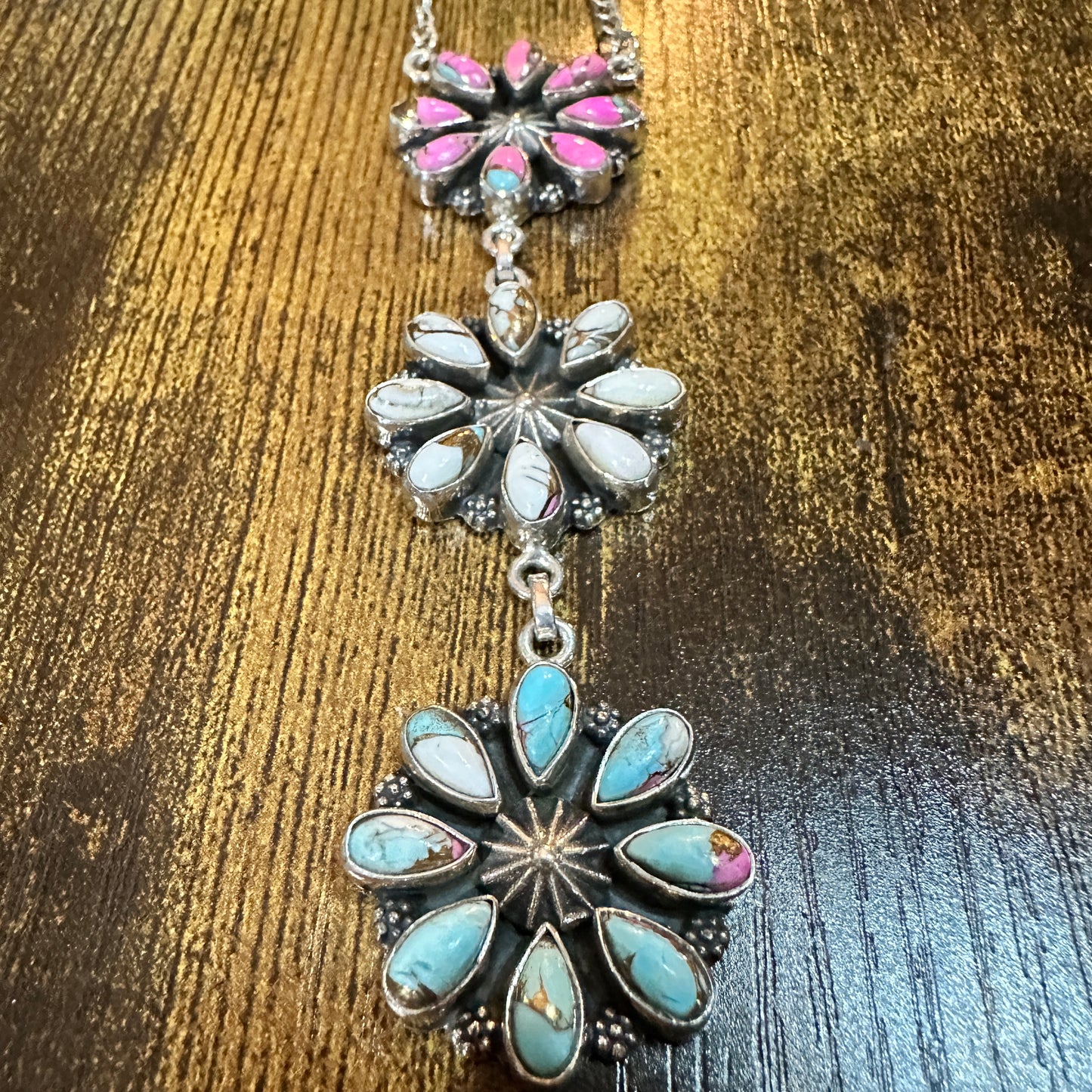 Handmade Cotton Candy Floral Necklace In Sterling Silver Signed By Nizhoni