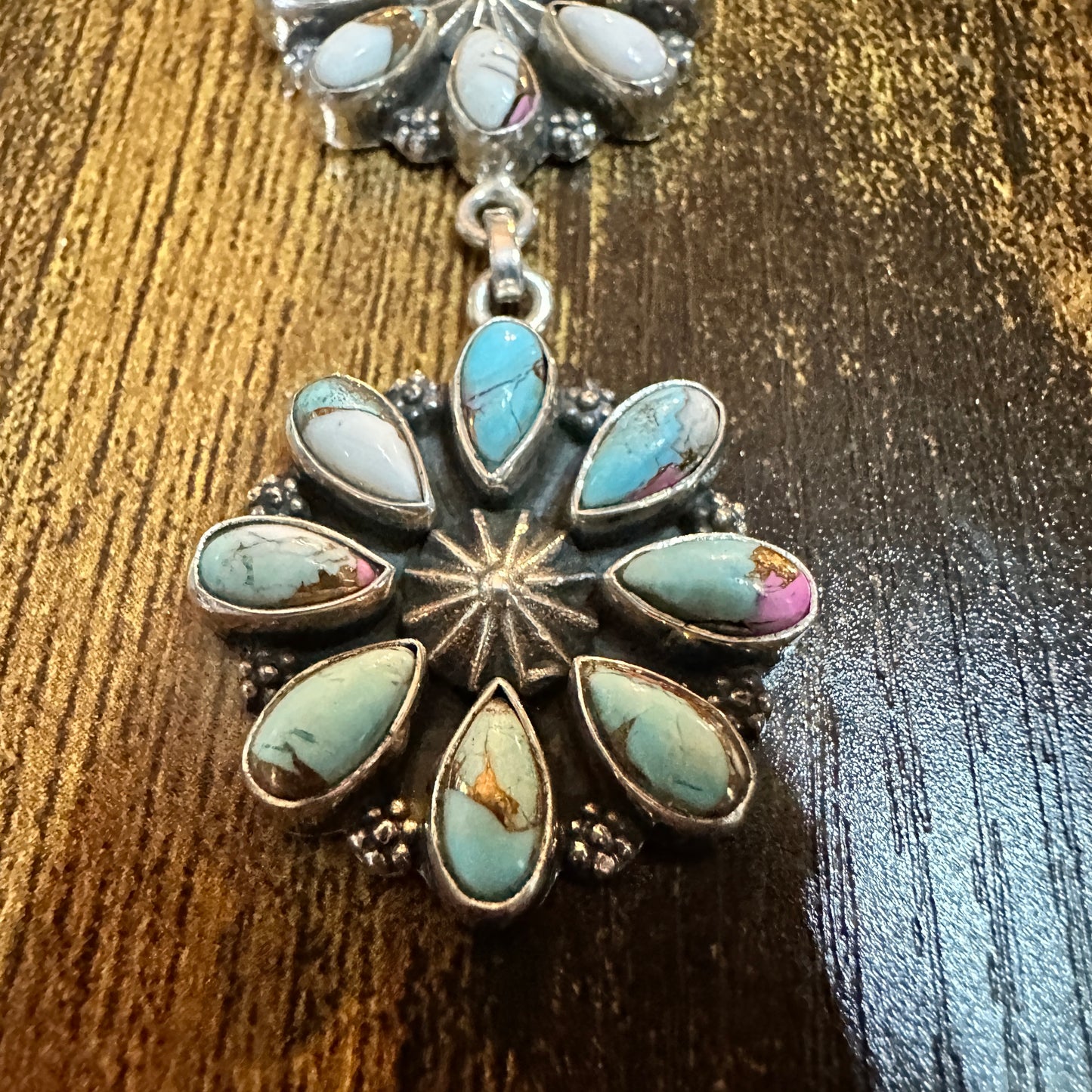 Handmade Cotton Candy Floral Necklace In Sterling Silver Signed By Nizhoni