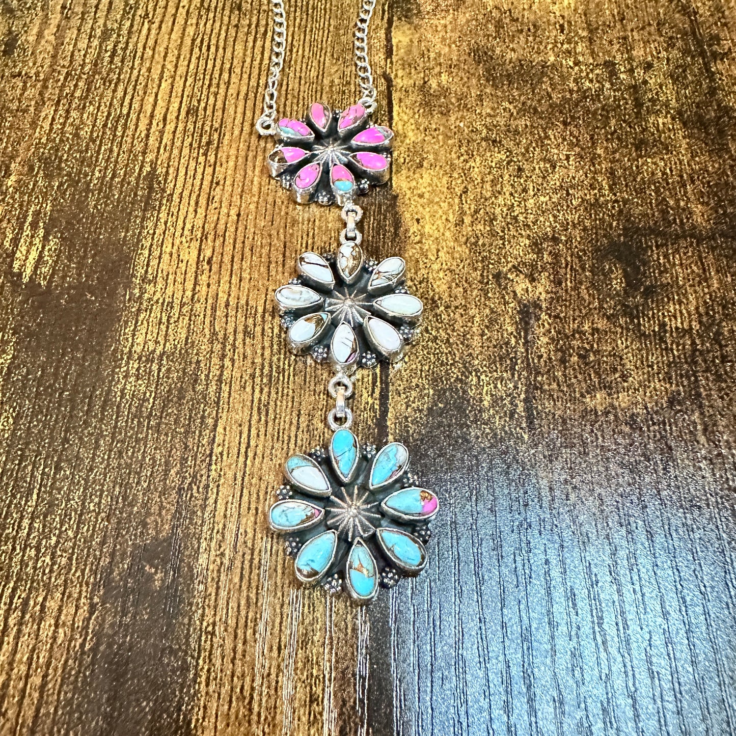 Handmade Cotton Candy Floral Necklace In Sterling Silver Signed By Nizhoni