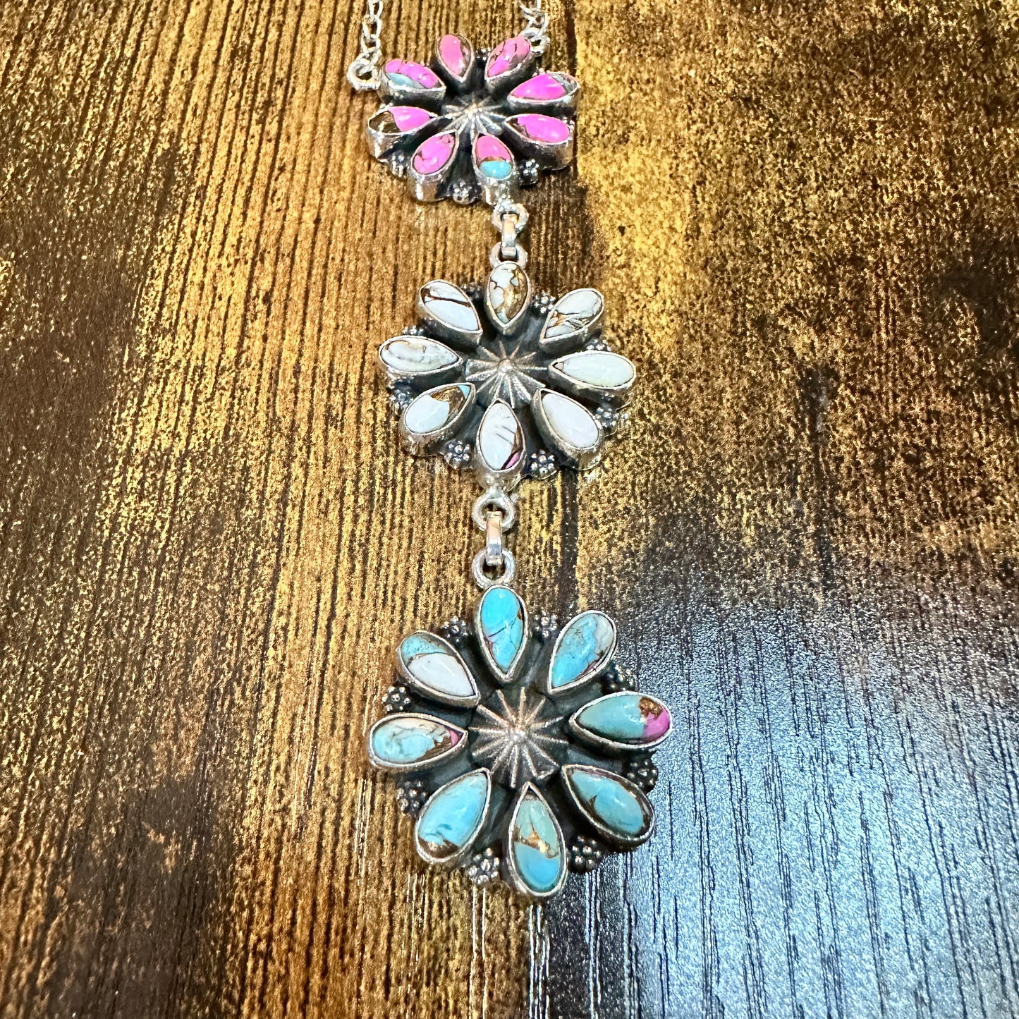 Handmade Cotton Candy Floral Necklace In Sterling Silver Signed By Nizhoni