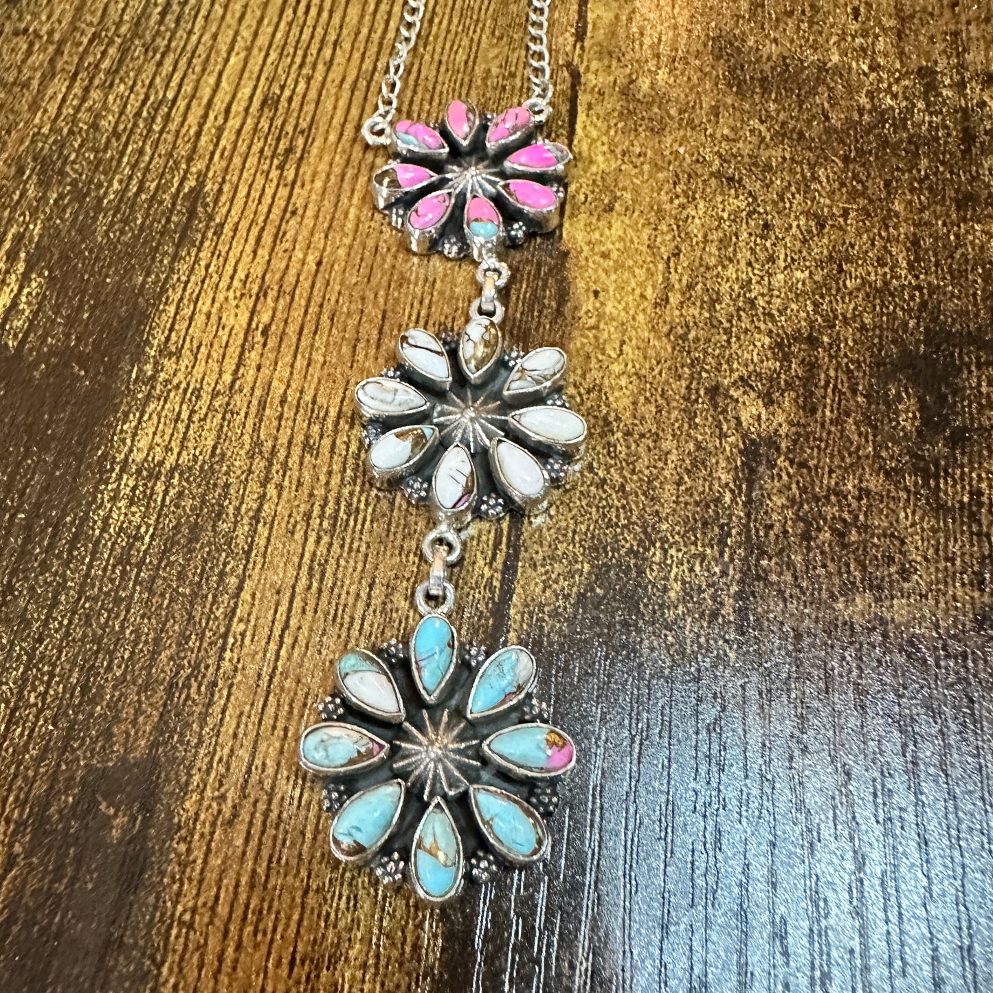 Handmade Cotton Candy Floral Necklace In Sterling Silver Signed By Nizhoni