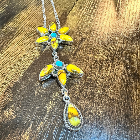 Handmade Honey Dahlia Necklace With Kingman Turquoise 925 Sterling Silver