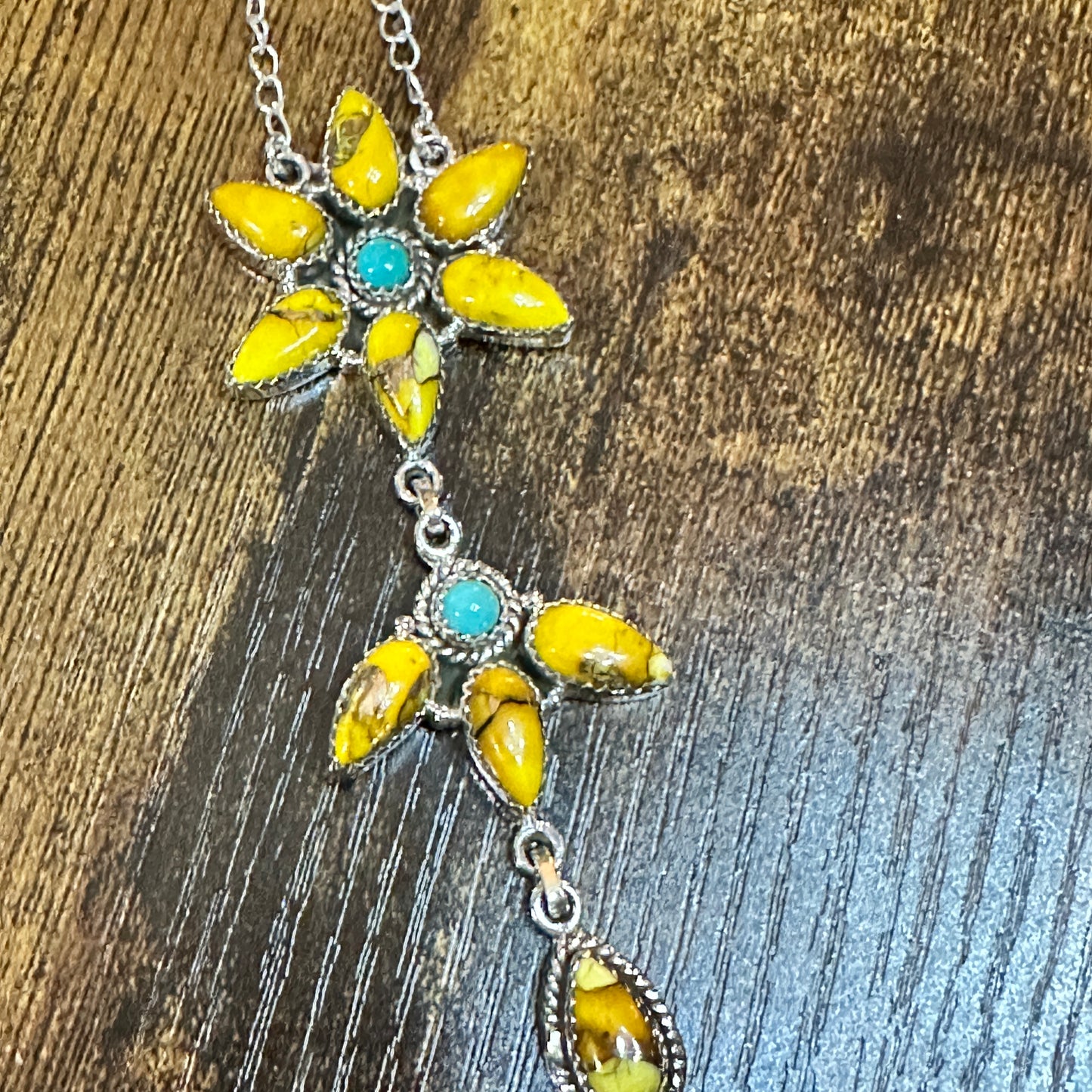 Handmade Honey Dahlia Necklace With Kingman Turquoise 925 Sterling Silver