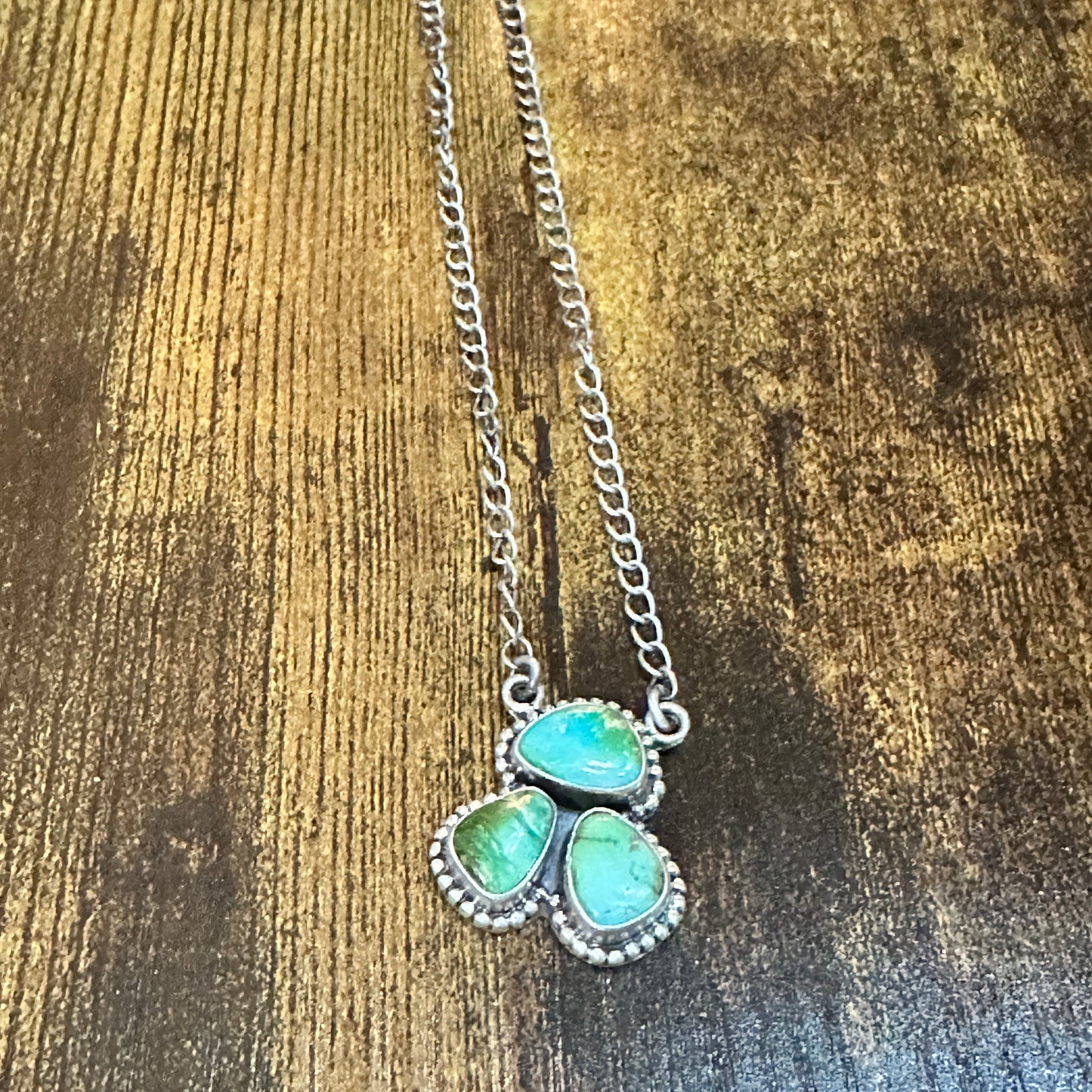 Navajo Kingman Turquoise Cluster Necklace 17 Inch Sterling Silver Signed