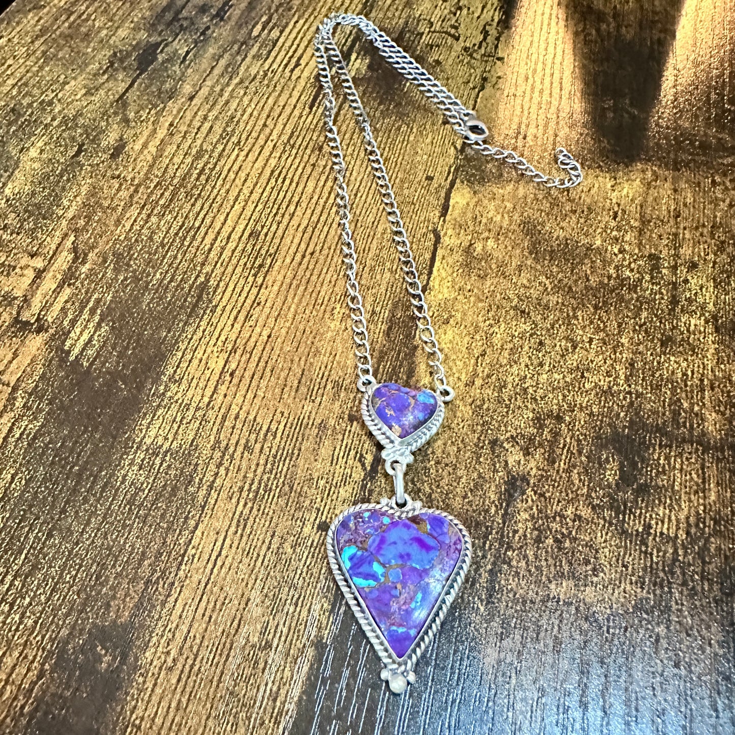 Handmade Purple Kingman Mojave Necklace 925 Sterling Silver Signed