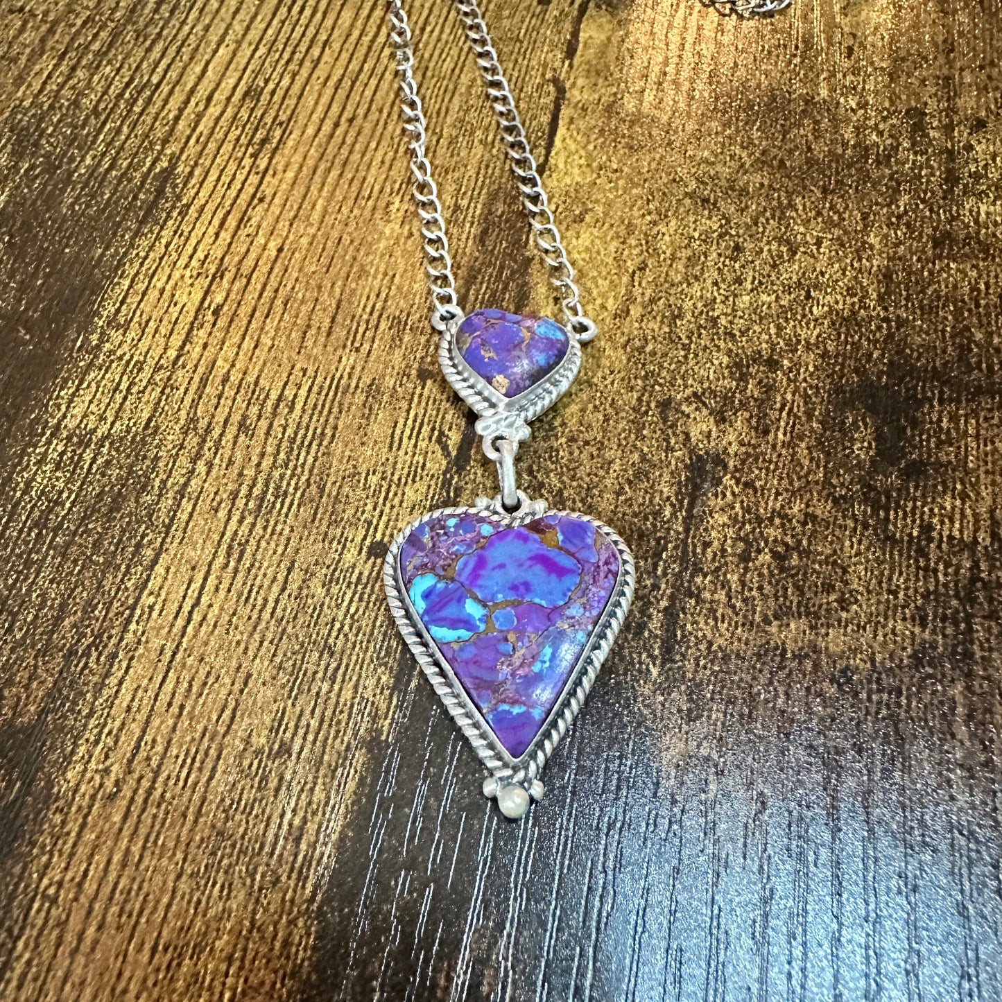 Handmade Purple Kingman Mojave Necklace 925 Sterling Silver Signed