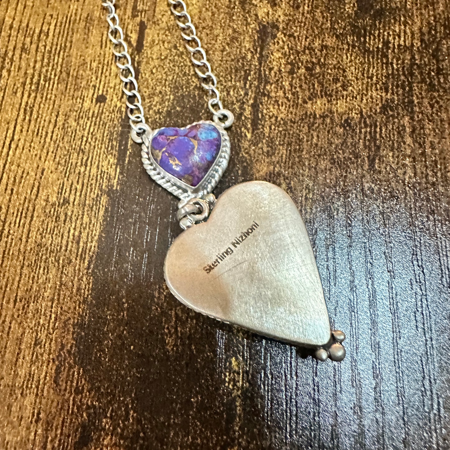 Handmade Purple Kingman Mojave Necklace 925 Sterling Silver Signed